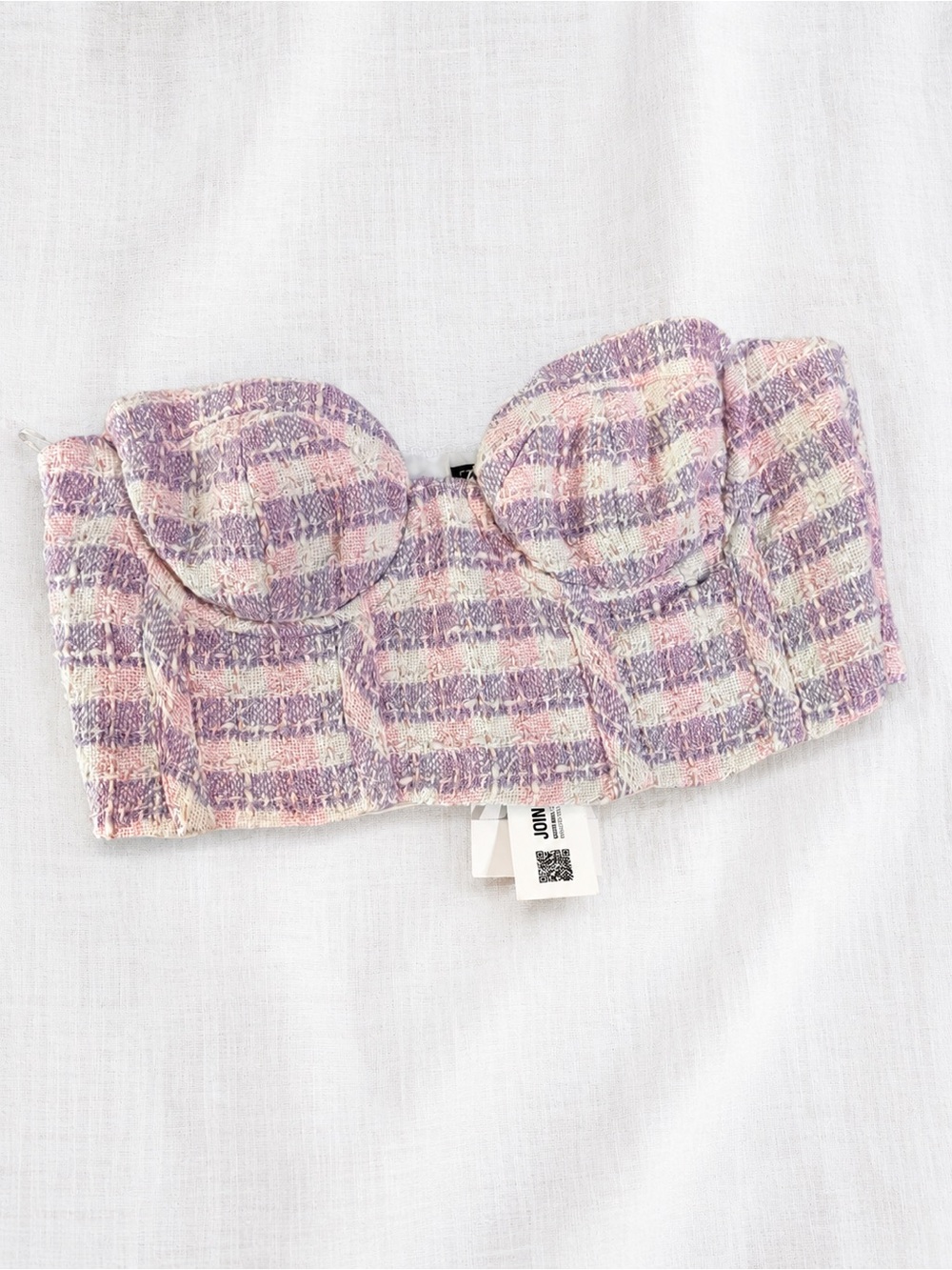 Zara Pastel Pink and Lavender Tweed Bustier Top